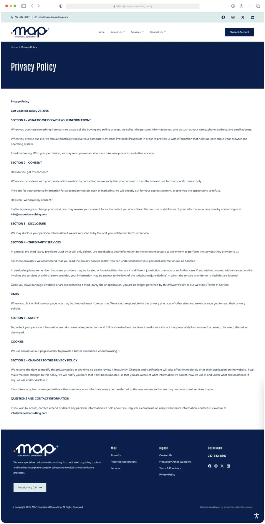 MAP Educational Consulting — Privacy Policy
