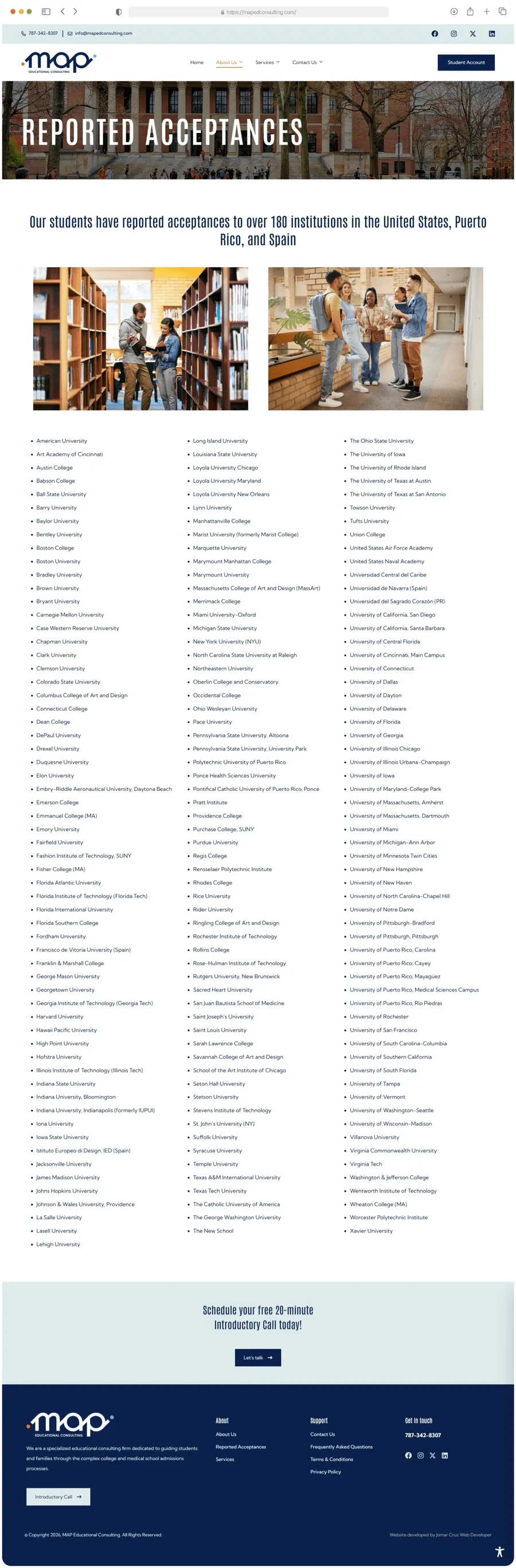 MAP Educational Consulting — Reported Acceptances