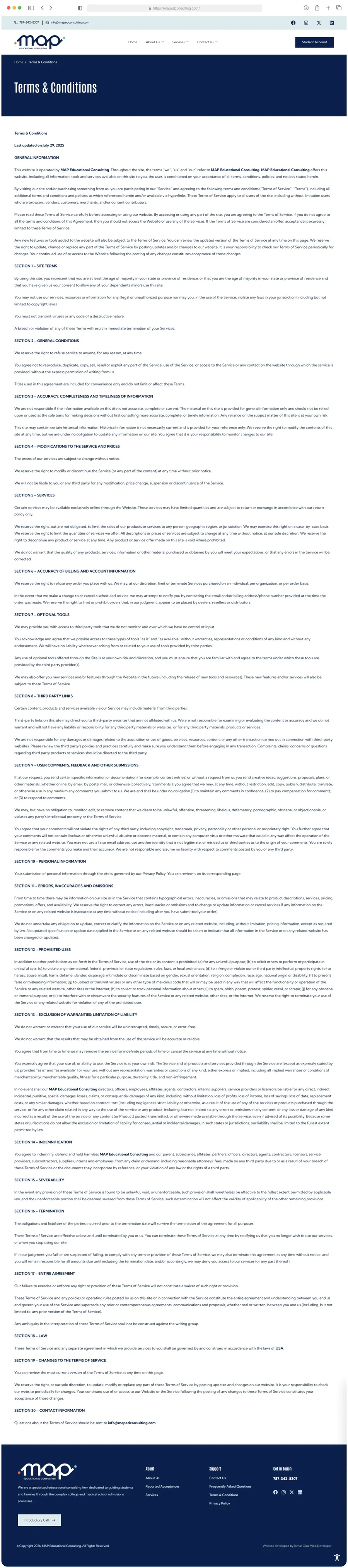 MAP Educational Consulting — Terms and Conditions